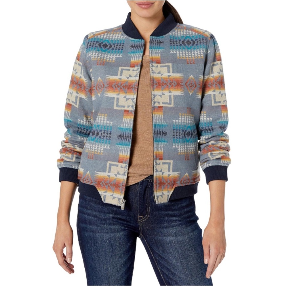 PENDLETON Chief Joseph Jacquard Virgin Wool Bomber Jacket Women’s Size Medium